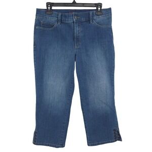 NYDJ Capri Dark Wash Cropped Stretch Mid Rise Blue Denim Jeans Womens 8
